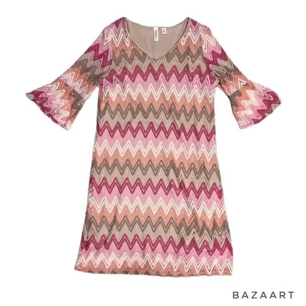 Tacera Multicolor Zigzag Lined Sheath Dress BOHO 90’s Y2K Womens Size Medium
